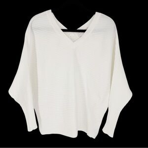 Maison Montagut White Cotton Ribbed V Neck Sweater Small